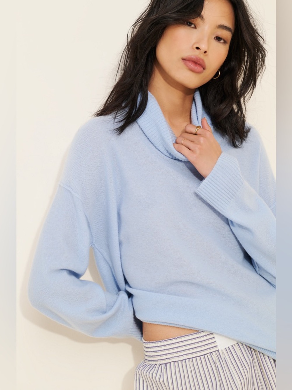 Small free people Addie cashmere turtleneck sweater light blue